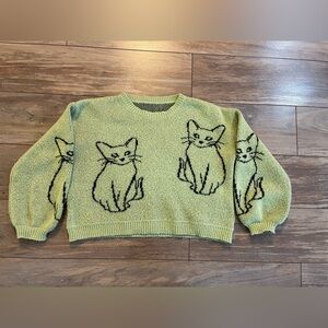 Cat Moms pets lovers cat pattern green long sleeve sweater drop shoulder size M